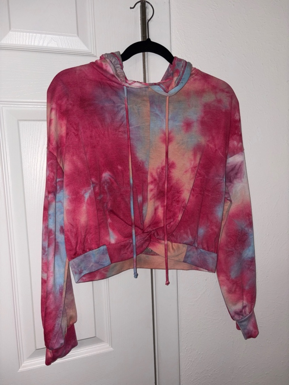 Cropped Tie-Dye Hoodie - Pink Multi
